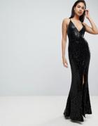 Club L Cami Strap All Over Glitter Maxi Dress - Black