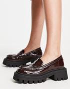 Asos Design Mulled Chunky Loafer In Chocolate Patent-brown