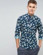 Selected Homme Slim Smart Shirt In Floral Print - Navy