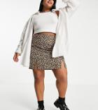 Daisy Street Plus Mini A-line Skirt With Thigh Split In Grunge Ditsy Floral-brown