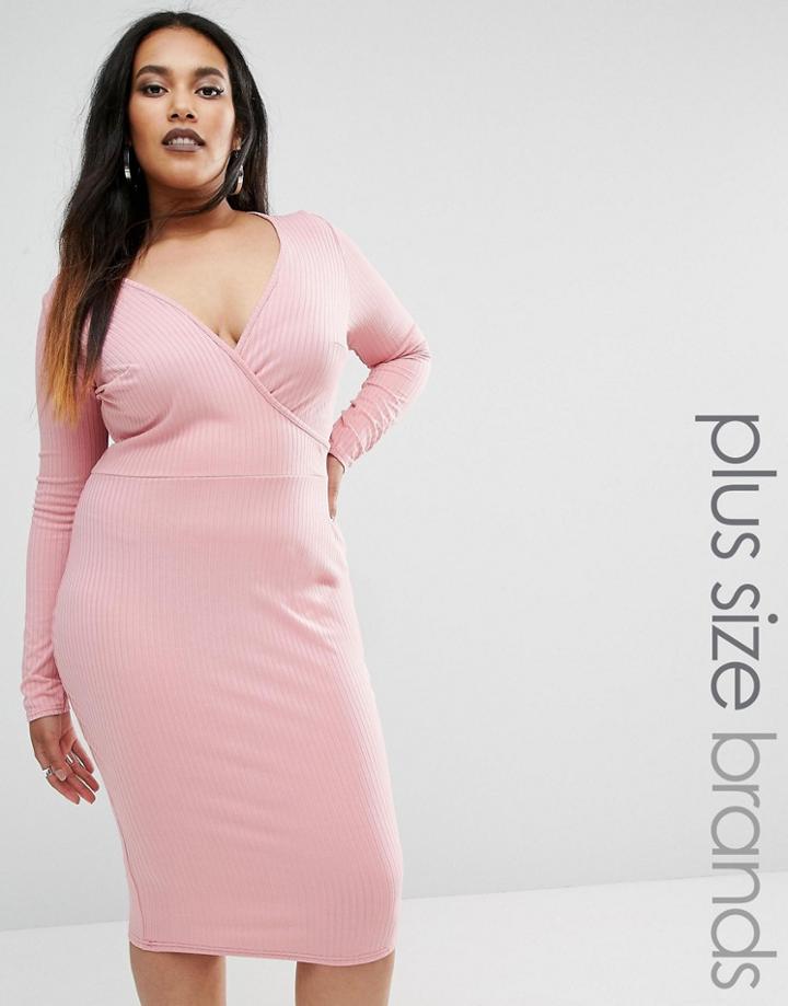 Club L Plus Wrap Dress In Rib - Pink