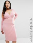 Club L Plus Wrap Dress In Rib - Pink