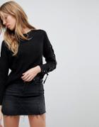 Brave Soul Sweater With Eyelet And Ring Sleeve Detail - Black