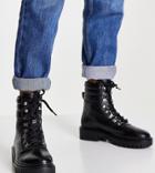 Rule London Wide Fit Leather Hiker Boots In Black