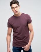 Asos Muscle T-shirt With Roll Sleeve In Purple - Purple