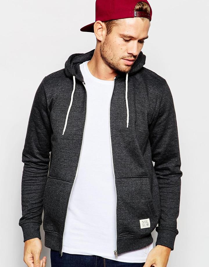 Blend Zipthru Hoodie Core In Charcoal - Charcoal