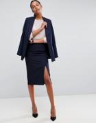 Asos Mix & Match High Waisted Pencil Skirt With Side Split - Navy