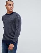 Ted Baker Sweater With Knitted Stripe Rib - Navy