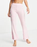 Asos Design Mix & Match Lounge Super-soft Ribbed Flare Pants With Lettuce Hem In Pink