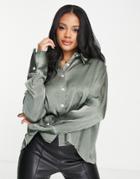 Sndys Rising Satin Shirt In Olive-green