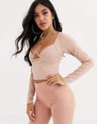 Asos Design Fitted Bust Cut Out Top - Brown