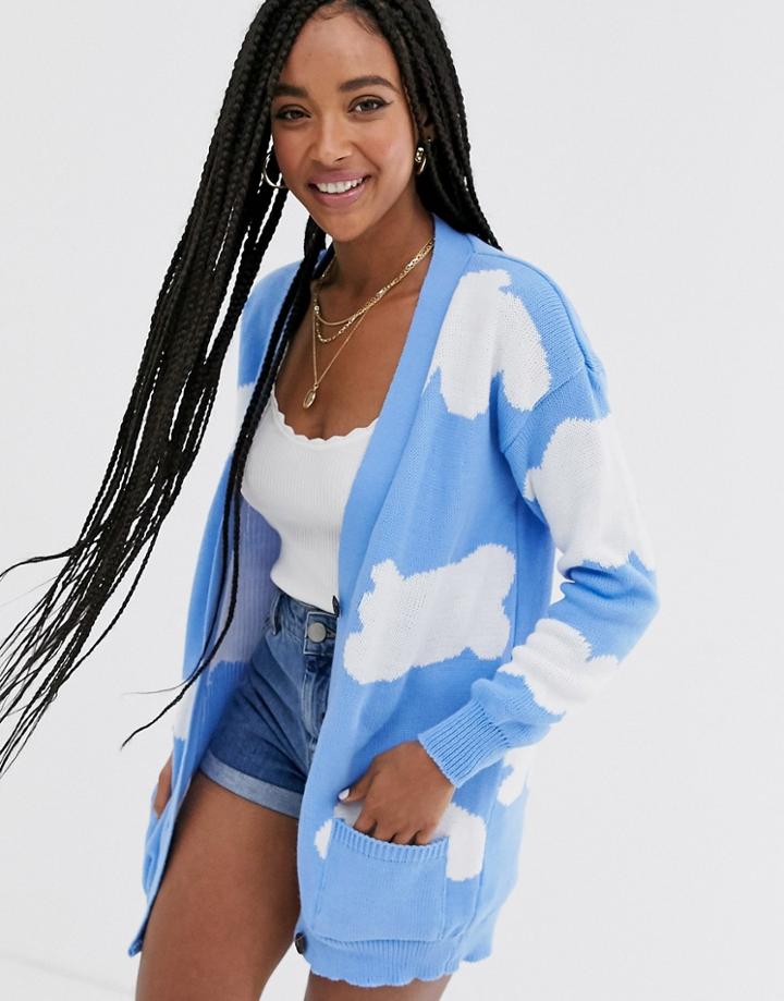 Daisy Street Oversized Cardigan In Cloud Knit - Blue