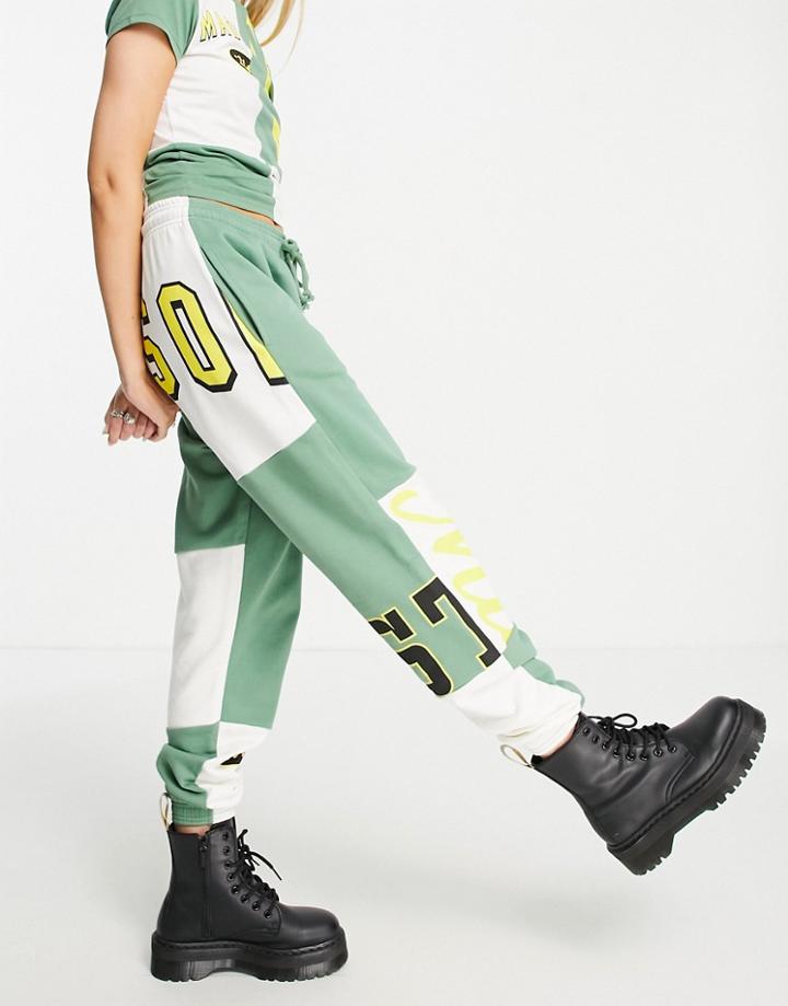 Topshop Oversized Sweatpants With Patchwork Michigan Graphics In Multi - Part Of A Set
