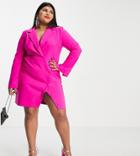Asos Design Curve Button Split Skirt Blazer Mini Dress In Magenta-pink