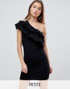 Noisy May Petite One Shoulder Ruffle Bodycon Dress - Black