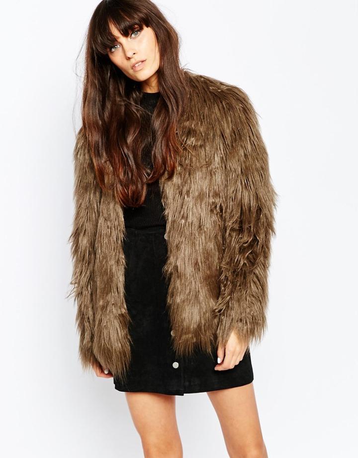 Vero Moda Faux Fur Jacket - Chocolate Chip