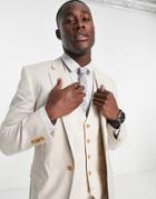 Asos Design Super Skinny Linen Mix Suit Jacket In Stone-neutral