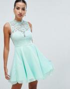 Ax Paris Skater Dress With Lace Insert - Green