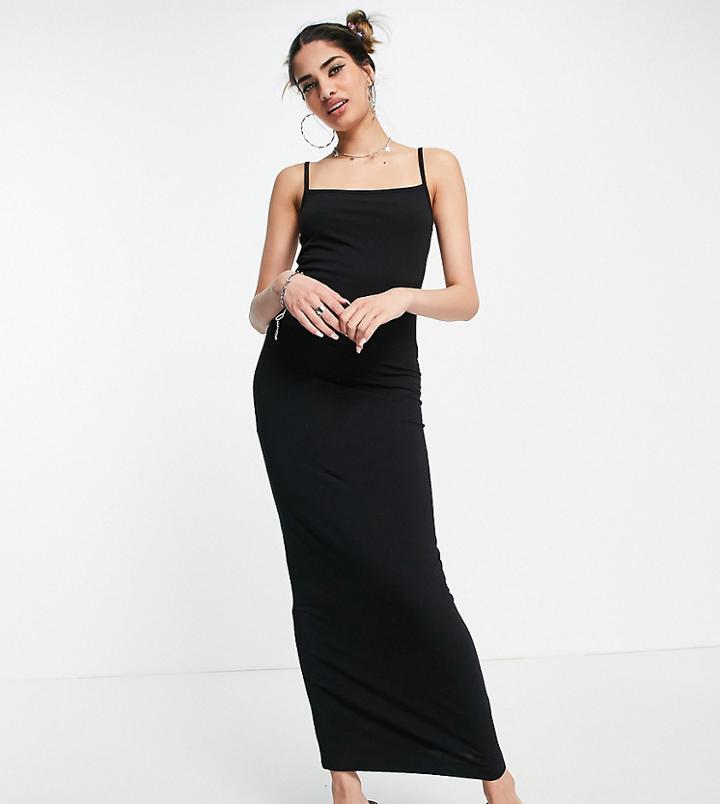 Collusion Cami Straight Neck Maxi Dress In Black-green
