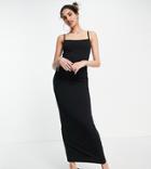 Collusion Cami Straight Neck Maxi Dress In Black-green