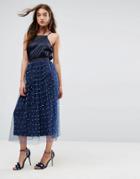 Asos Faux Pearl Embellished Fully Lined Tulle Midaxi Skirt - Navy