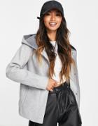 Only Siri Bonded Hooded Minimal Short Length Jacket In Light Gray Melange-grey