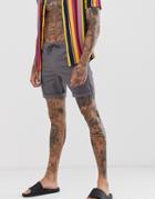 Asos Design Slim Chino Shorts With Elastic Waist In Gray - Gray