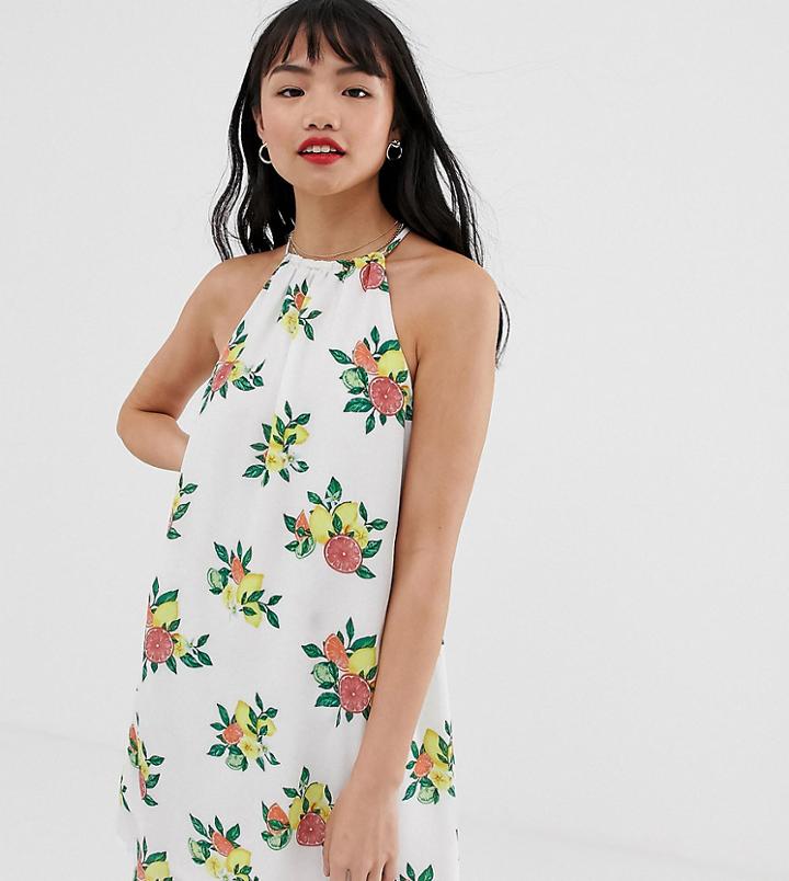 Fashion Union Petite High Neck Cami Dress In Fruit Print - White