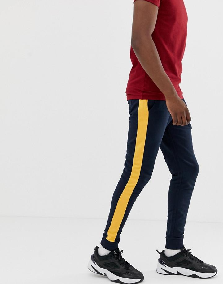 Asos Design Skinny Joggers With Side Stripe In Navy - Navy