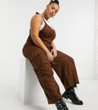 Native Youth Plus Tie Shoulder Oversized Overalls Jumpsuit In Leopard-neutral