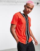 Asos Design Relaxed Polo With Revere In Red With Black Taping