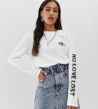 Reclaimed Vintage Inspired Long Sleeve T-shirt With No Love Lost Puff Print - White