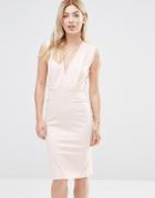 Alter Petite V Neck Pencil Midi Dress - Pink