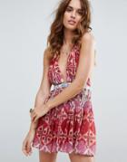 Asos Pink Tile Print Knot Waist Chiffon Beach Dress - Multi