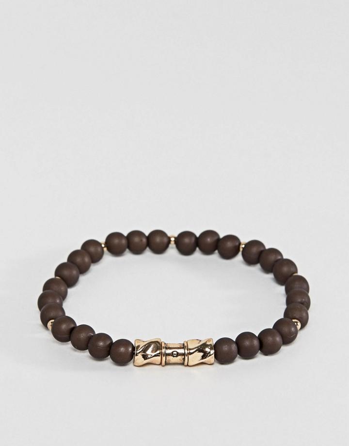 Icon Brand Brown Beaded Bracelet With Antique Gold Finish - Gold
