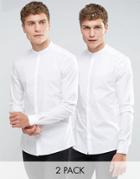 Asos Skinny Shirt 2 Pack With Grandad Collar - White
