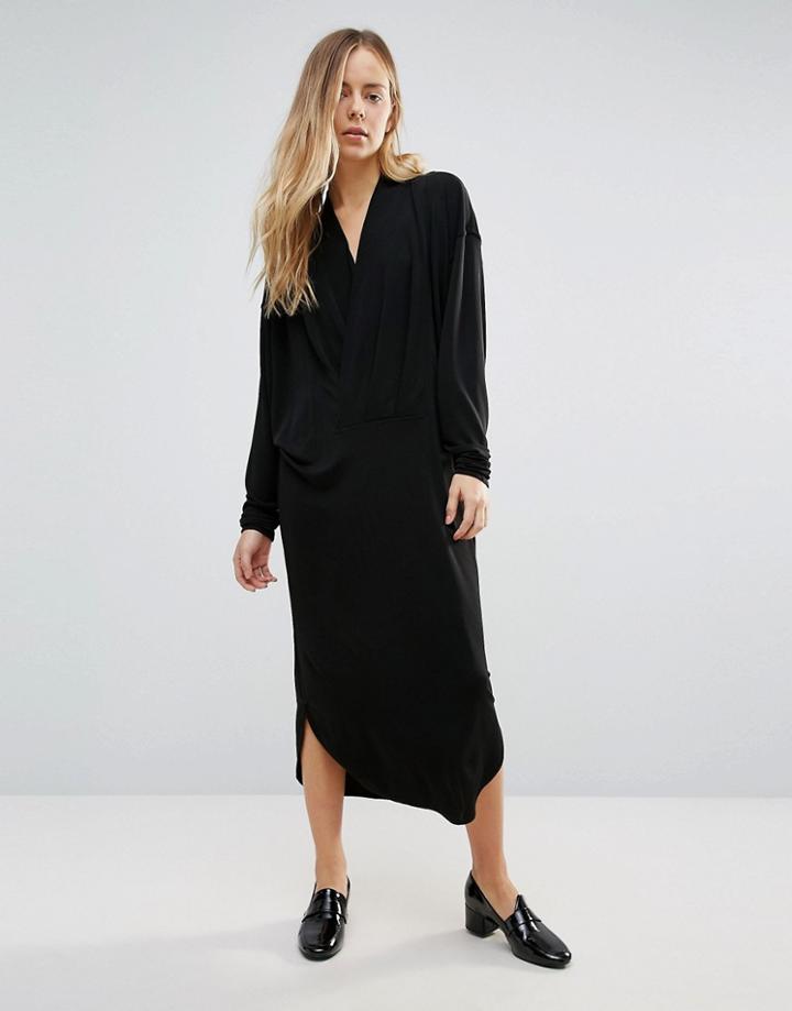 Ganni Doherty Cowl Front Midi Dress - Black