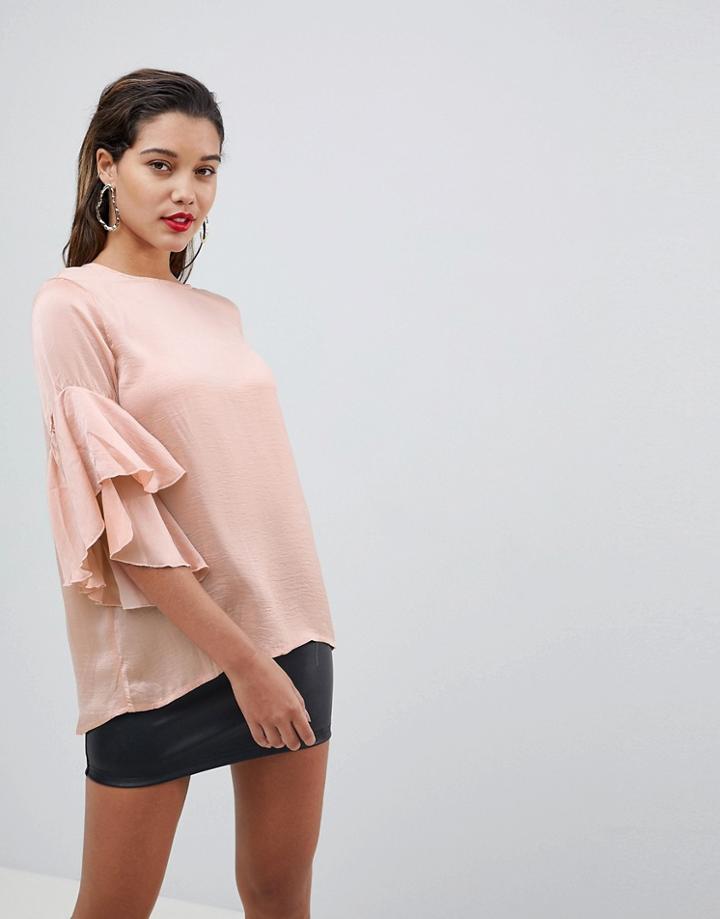 Ax Paris Ruffle Sleeve Top - Pink