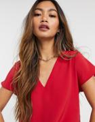 Asos Design V Neck Woven Top In Red-no Color