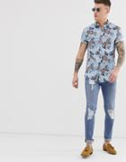 River Island Slim Fit Shirt In Light Blue Floral Print