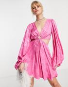 Topshop Jacquard Cut Out Mini Dress In Pink