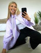 Stradivarius Contrast Stripe Oversized Shirt In Lilac-purple