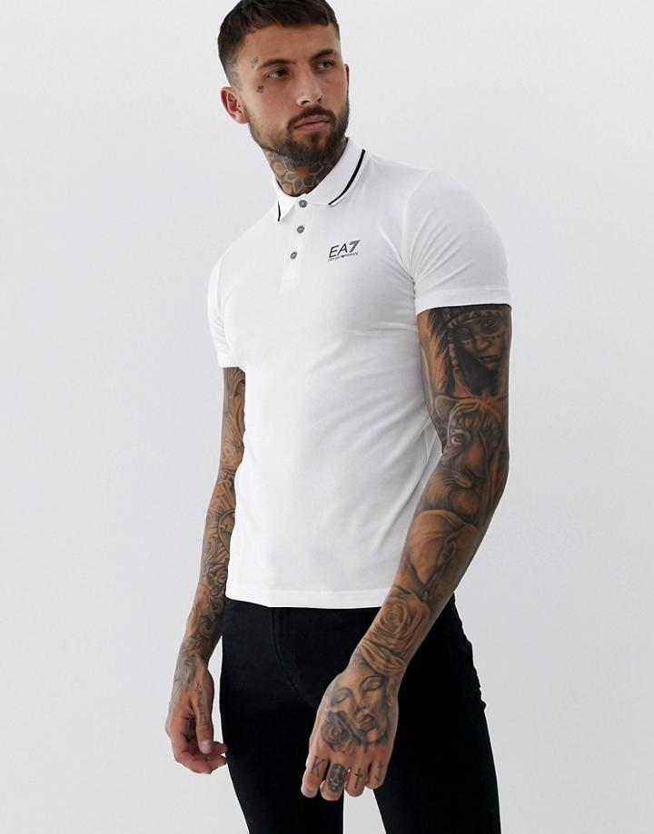 Ea7 Tipped Logo Polo In White - White