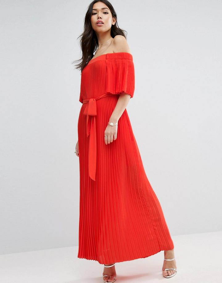 Asos Pleated Off Shoulder Maxi Dress - Orange