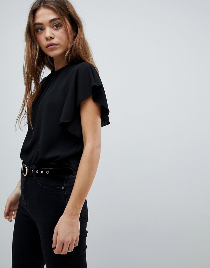 Boohoo Frill Sleeve Blouse - Black