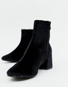 Miss Selfridge Heeled Ankle Boots In Black Velvet - Black