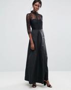 Y.a.s High Neck Maxi Dress With Lace Insert - Black