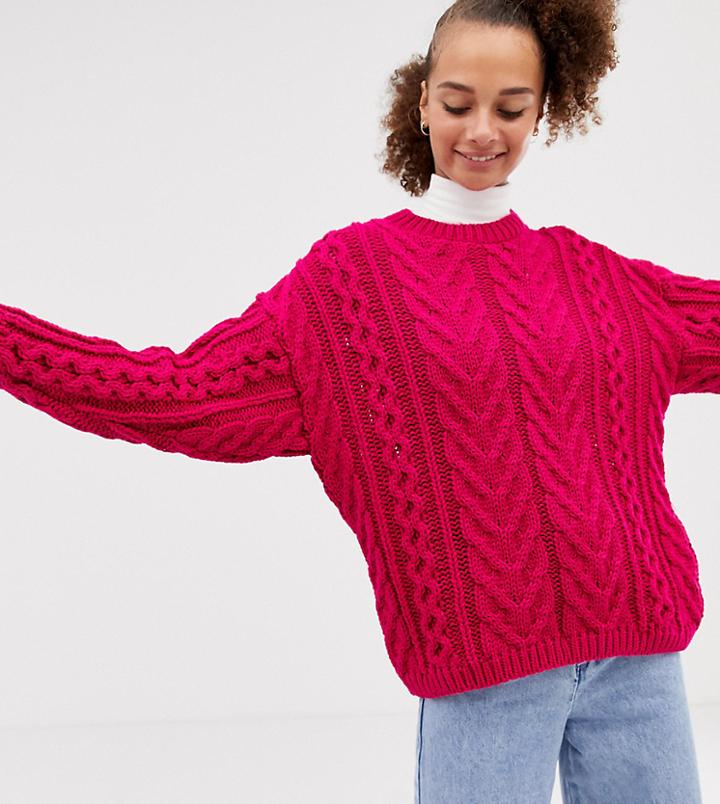Collusion Cable Knit Sweater-pink