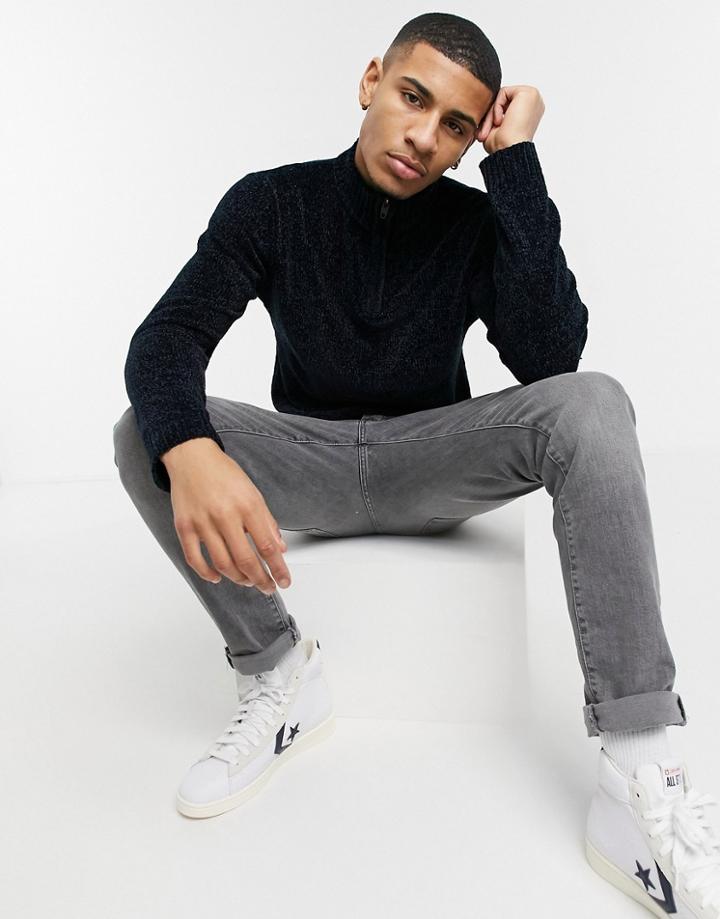 French Connection Chenille Half Zip Sweater In Navy