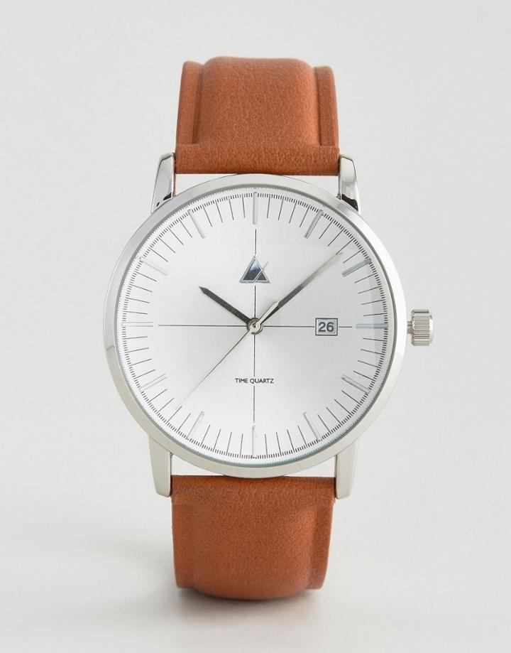 Asos Watch With Domed Lens And Date Window In Tan - Brown